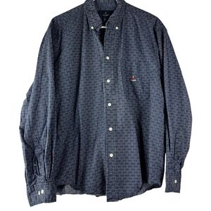 IVY CREW Mens Button Down Shirt Long Sleeve Blue Plaid Pattern Medium 90s Preppy